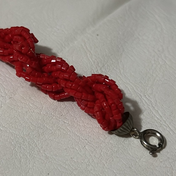 Beaded Necklace and Bracelet Set-Red Seed Beads-Multi Strand Twisted Details-EUC - Picture 14 of 14